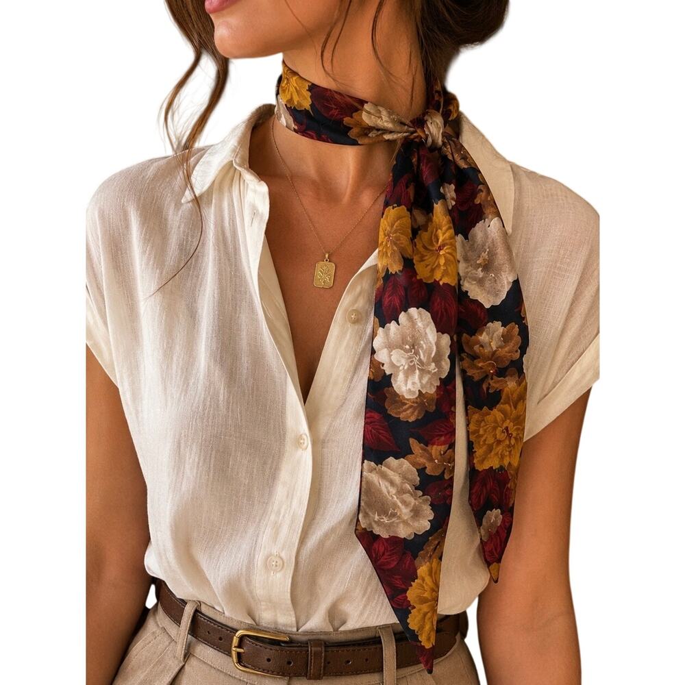 Vintage 90s Silk Floral Scarf Dark Academia Cottagecore Bookish Fashion Autumn